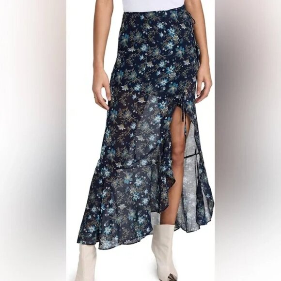 Free People Femme Edge Maxi Skirt Indigo Blue Floral Size 6 - Picture 4 of 10